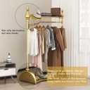 Clothing Rack Gold, Industrial Clothes Rack for hanging Clothes with Double Shelves Freestanding Multi-functional Heavy Duty Garment Rack, Metal Movable Portable Coat Rack for Organizing Clothes Shoes