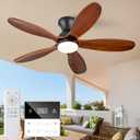 42 Inch Flush Mount ceiling fan with lights,Outdoor Ceiling Fans for Patios,Remote Control,Dimmable,Reversible,Wood Blades,Power-Off Memory,Quiet DC Motor,Modern Hugger Ceiling Fan for Bedroom