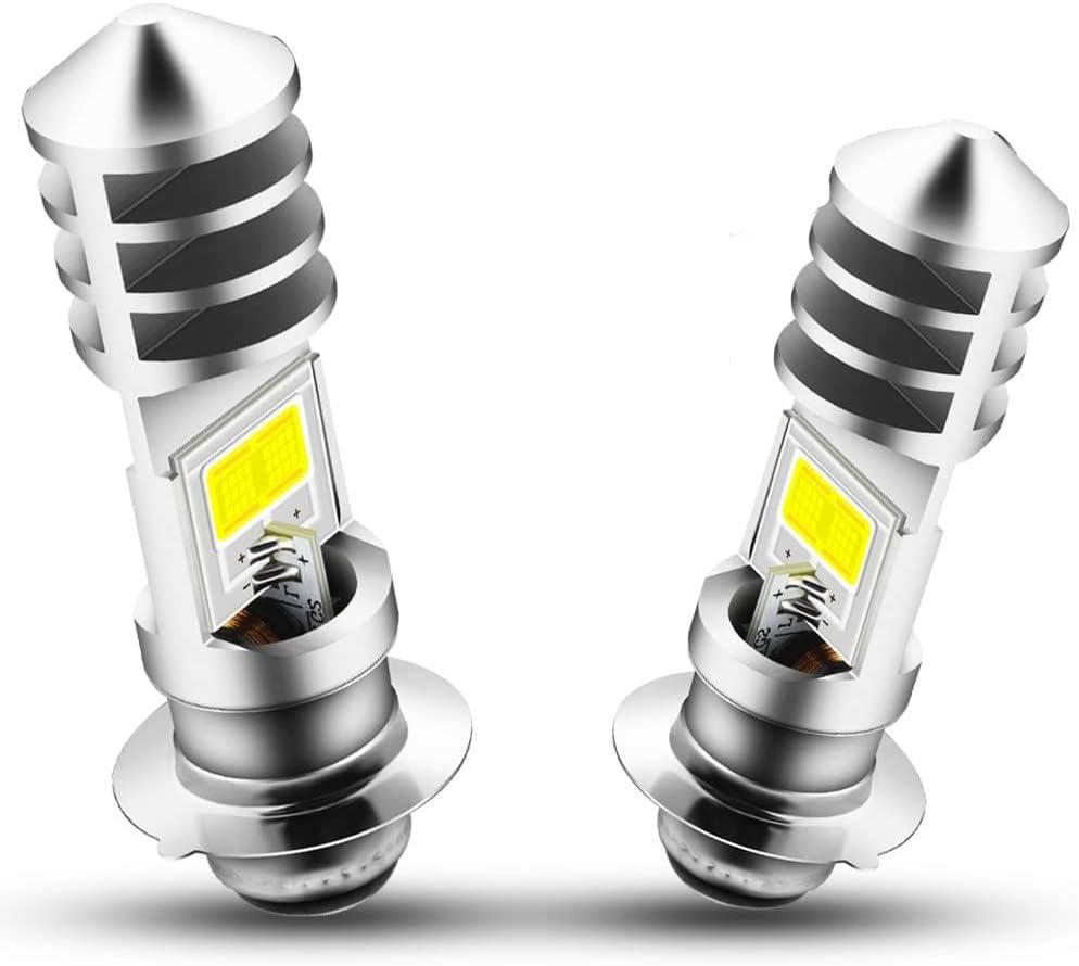 AC/DC 9-48V P15D LED Bulb,1800LM Super Bright H6M ATV LED Headlight Bulbs,4xCOB Chips Hi/Lo Beam Replement for Motorcycle,Yamaha,ATVS YFM350 450 400 660 700 Raptor.2-Pack., Silver