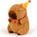 Capybara Plush with Happy Birthday Hat Bow Soft Capibara Stuffed Animal Plushies Toys Gifts for Valentines Birthday Party Decoration for Kids Brown 9 inch