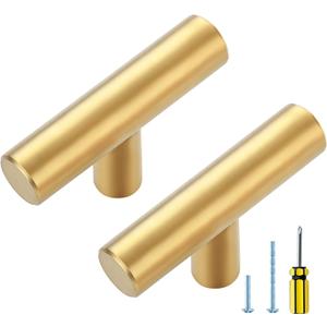 Ravinte 5 Pack Gold T Bar Cabinet Knobs 2 Inch Dresser Knobs Brushed Brass Single Hole Drawer Knobs Cabinet Handles