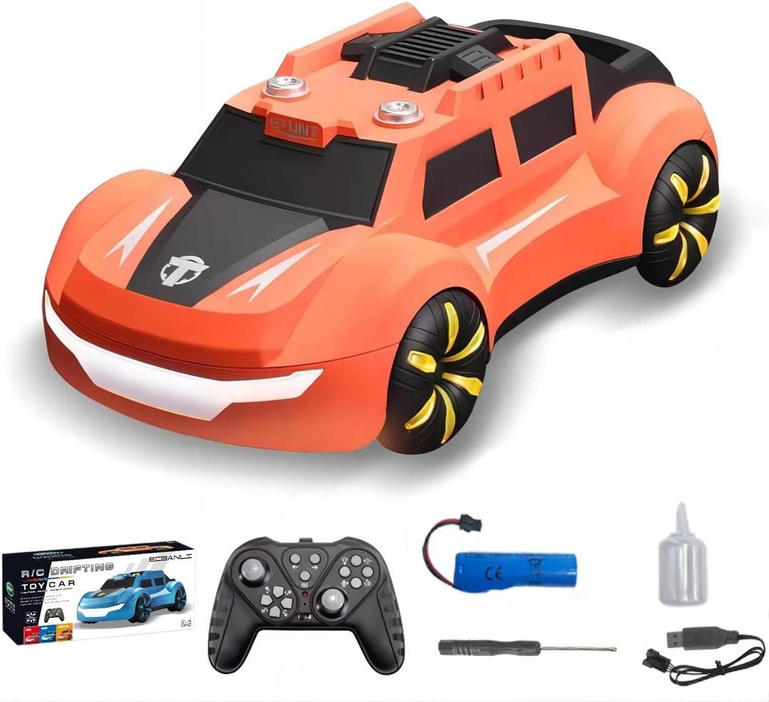 Dual Spray Remote Control Car Toy for Kids 4 5 6 7 8, 360Rotating RC Drift Car for Boys 5-7, 6-8 8-10 Years Old Boy Birthday Gift, Toys for 3 4 5 6 7 8 9 10 11 12 (Orange)