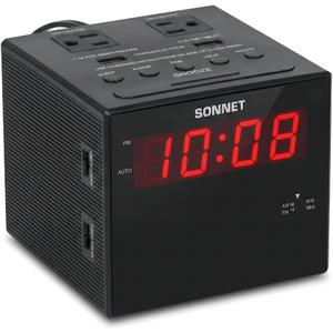 Sonnet Alarm Clock Charging Station, AM FM Radio, Dual USB Charging Ports, Dual AC Outlets, Very Loud Alarm Clock for Heavy Sleepers and The Hearing Impaired for Desk, Bedroom
