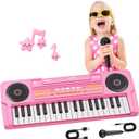 Upgraded Kids Piano Keyboard 37 Keys Toddler Keyboard with Microphone Learning Instrument Musical Toys for 3 4 5 6 Boys Girls Birthday Gift, Pink