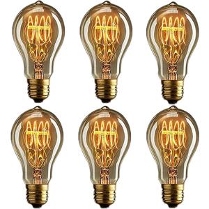 CTKcom A19 Vintage Edison Bulbs,E26 120V 40W Amber Warm Dimmable Vintage Style Incandescent Light Bulbs,Home Light Fixtures Squirrel-Cage Filament,6 Pack