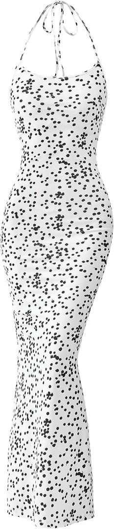 2 x PRETTYGARDEN Maxi Dresses for Women 2025 Summer Halter Leopard Print Backless Sexy Bodycon Cocktail Beach Long Dress (White, L)