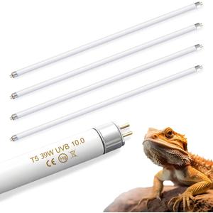 4 Pack T5 UVB Reptile Light Bulb, 34 Inch 39W 10.0, UVA UVB Fluorescent Tube T5 Reptile Light for Bearded Dragon