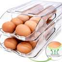 Egg Holder for Fridge, Automatic Steady Rolling Egg Container with Soft Bumpers & Handle for Refrigerator, Stackable Fridge Organizers and Storage with Lid (M SIZE) 2 Tier Holder, 24 Eggs