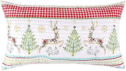 Levtex Home Merry & Bright Collection - Comet and Cupid - Quilted King Sham - Holiday Deer and Christmas Trees - Red Green White Teal - Reversible - Microfiber