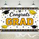 2 x Congrats Grad Banner 71x43 Inches Polyester Graduation Banner Class of 2026 White and Gold Graduation Photo Backdrop for Prom Parties and Celebrations Decorations with Ribboon