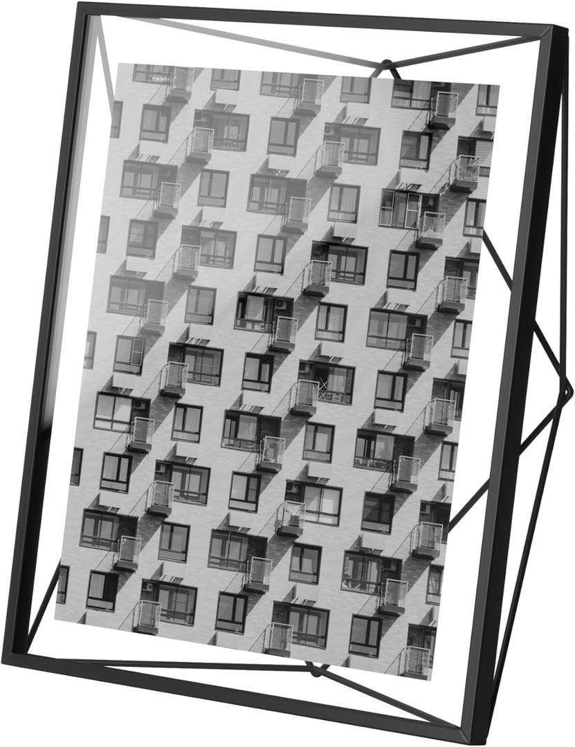 Umbra Prisma 8x10 Picture Frame, Floating Wall or Desk Photo Display for Pictures, Art, Illustrations, Graphic Text & More, Metal, Black