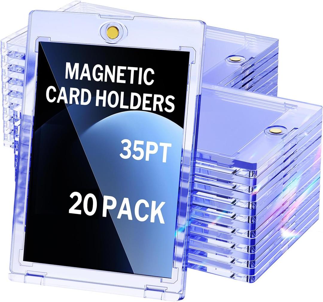 20-Pack Magnetic Card Holder, 35pt Single Card Holder Touch for Trading, Baseball Cards, U-V Protectors Hard Plastic, for Sports, Game, MTG Cards