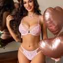 Avidlove Lingerie Sets for Women Sexy Lace Underwire Push Up Bra and Panty (Pink, XL)