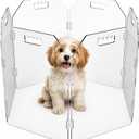 Clear Acrylic Freestanding Dog Gate, Foldable No Drill Indoor Pet Barrier