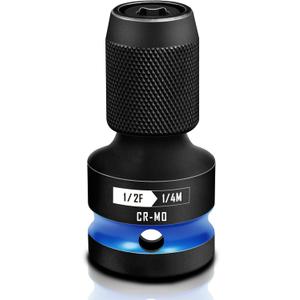 Quick Release Impact Bit Holders 1/2-Inch Square Drive to 1/4-Inch Hex Socket Adapter, CR-MO Steel, Blue (1/2 Impact Bit Holder-1)