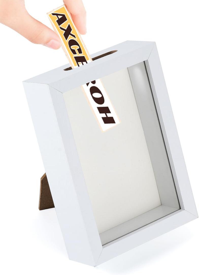 Upgraded 4"x6" Shadow Box Display Frame with Top Slot,MDF and Acrylic Panel, Case for DIY 3D Travel Memorabilia Crafts Tickets Pictures Dry Flowers Awards Medals Shells Piggy Bank, White