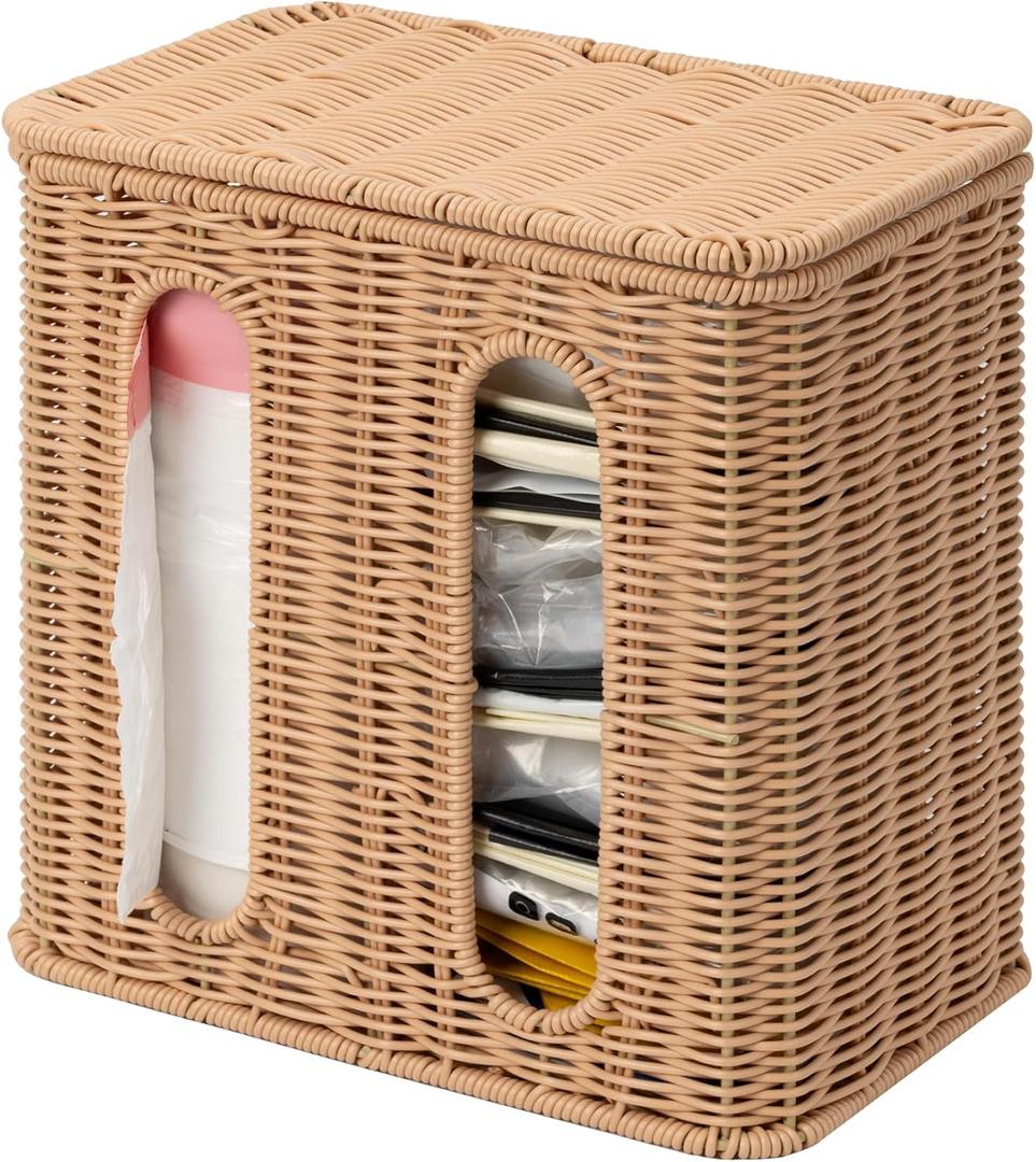 GRANNY SAYS Large Trash Bag Holder Dispenser, Wicker Grocery Bag Holder Adhesive, Extra Large Trash Bags Dispenser, Grocery Bags Organizer Cabinet, Kitchen Organizers and Storage