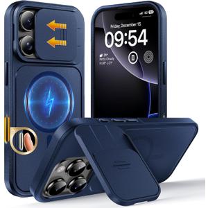 TOCOL for iPhone 16 Pro Case with Slide Camera Cover, Kickstand and Camera Control Button, Fit for MagSafe, Rugged Solid Phone Case, Non-Slip, Drop Protection, Blue