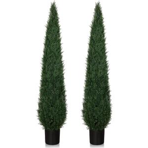 Artificial Cedar Topiary Trees, 6FT Topiary Trees Artificial Outdoor UV Resistant, Realistic Potted Fake Pine Plants Shrubs for Front Porch Home Garden Decor, Set of 2