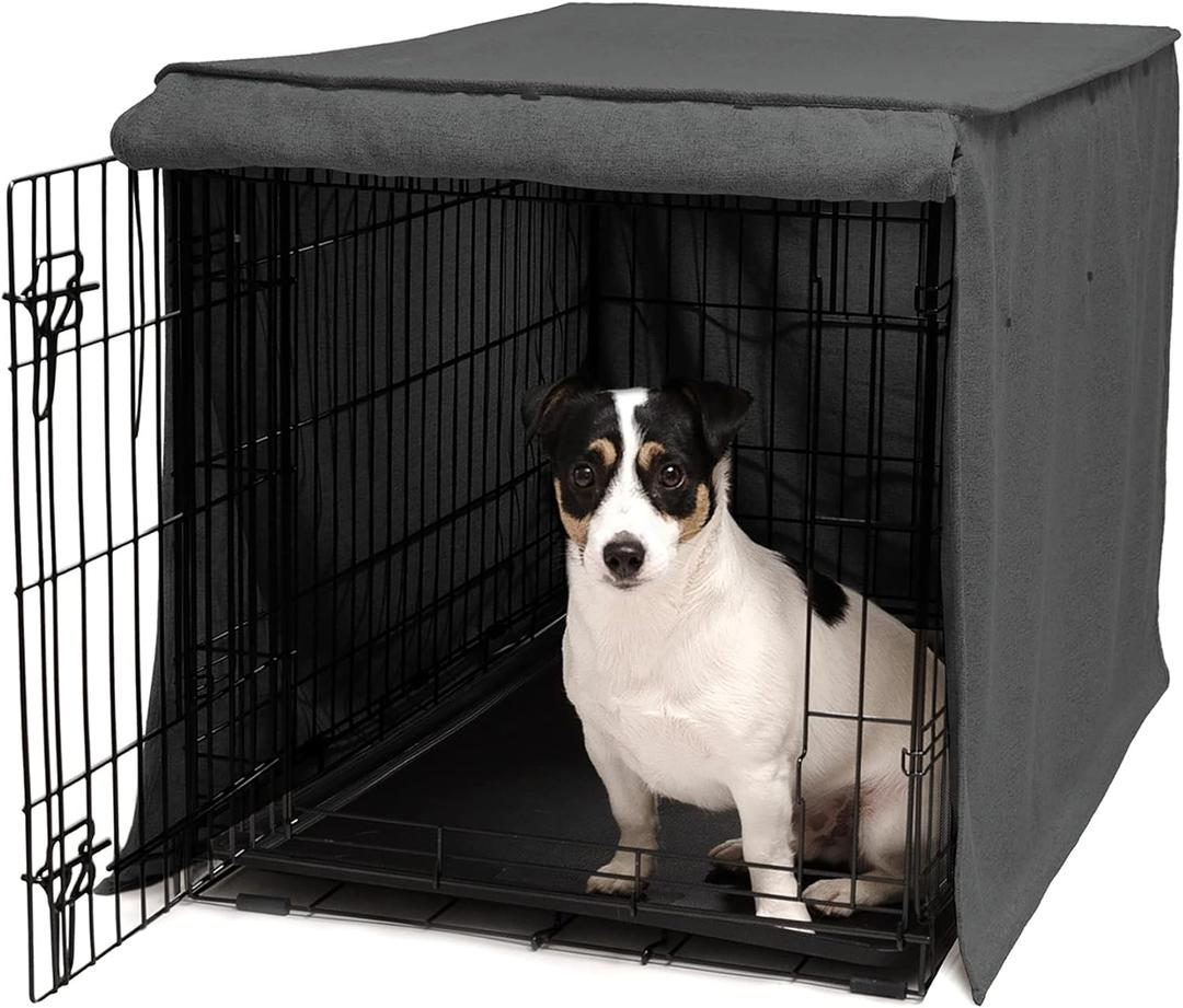 Friends Forever Metal Dog Crate Cover 30 inch w/Light Blocking Protective Curtain, Dog Cage Cover w/Roller Shades, Machine Washable, Trucker Black