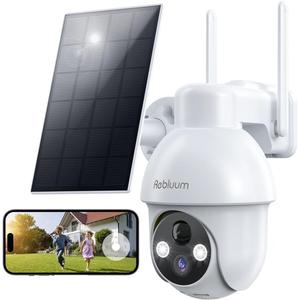 Security Camera Wireless Outdoor, 2K Solar Security Camera,Battery Powered 360PTZ Outdoor Camera,Color Night Vision,2-Way Audio,PIR Motion Detection,Compatible with Alexa