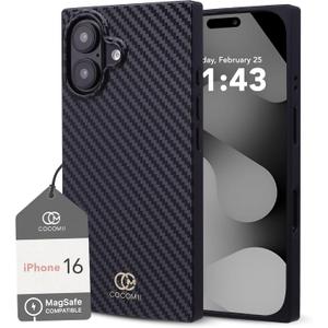 Cocomii - Rectangle Case Compatible with iPhone 16 - Compatible with MagSafe, Carbon Fiber Texture, Aramid Pattern, Glossy, Magnetic Phone Case for iPhone 16 6.1 inch, Black