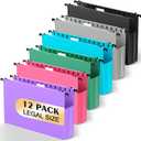 Extra Capacity Legal Size Hanging File Folders,12 Pack Reinforced Plastic Hanging Folder, Heavy Duty 2 Inch Expansion, Filing Cabinet Folders for Bulky Files, Medical Charts, Colorful (Black (With Side))