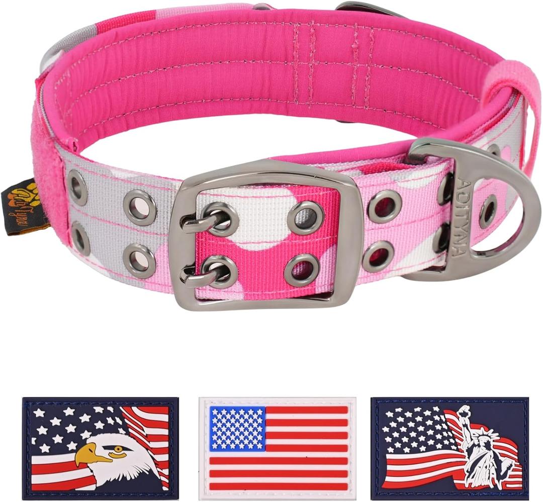 ADITYNA Heavy Duty Dog Collar for Medium Dogs - Camo Pink Collar with Handle for Training, and Walking - Wide, Thick, Tactical, Soft Neoprene Padded (Medium: Fit 15-19" Neck)