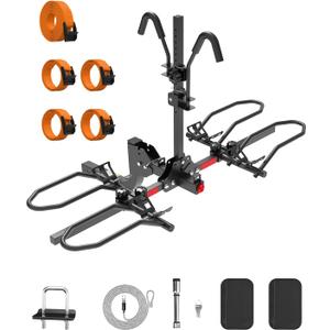 PAULINN Ebike Rack for Tow Hitch, Heavy Duty 2 Bike Folding Bicycle Car SUV Racks for E Bike,Fat Tire and Standard, 2" Hitch Receiver, 200 LBS