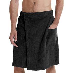 Holiberty Absorbent Quick Dry Bath Towel Body Wrap with Pocket for Men Microfiber Spa Shower Bath Robe Fleece Adjustable Wearable Pool Gym Beach Towels Cover up Bathroom Accessories (Black)