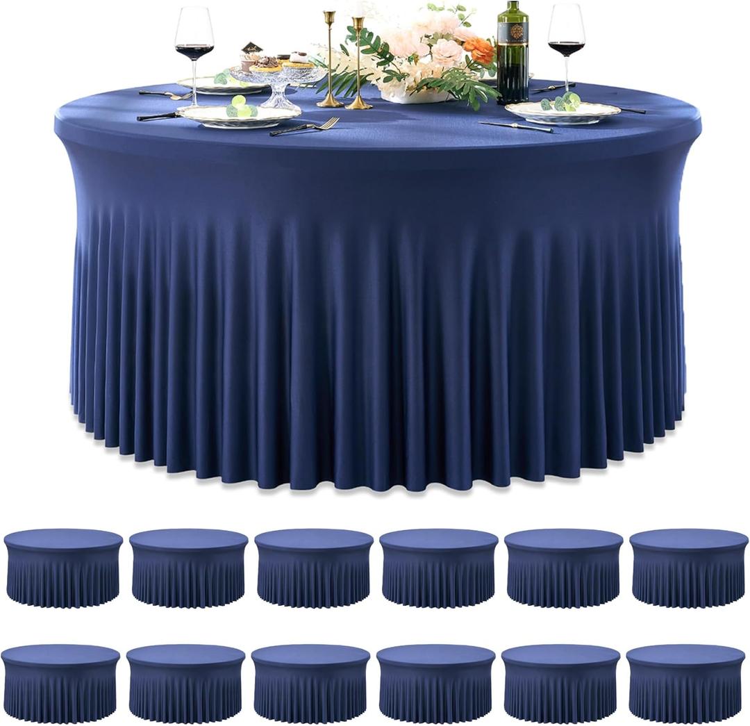 12 Pack Navy Blue Spandex Round Tablecloths for 60 inch Table, Wrinkle Free Stretchy 120inch Fitted 5FT Round Table Cloths Cover with Skirt for Wedding Birthday Party Banquet Events 12 Pack Navy Blue Spandex Round Tablecloths for 60 inch Table, Wrinkle Free Stretchy 120inch Fitted 5FT Round Table Cloths Cover with Skirt for Wedding Birthday Party Banquet Events