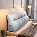 Triangular Wedge Pillow Headboard Twin XL with One Side Pocket Large Bolster Cushion Headboard Backrest Wedge Pillows with Detachable Cover,Light Grey, 39 * 10 * 20in