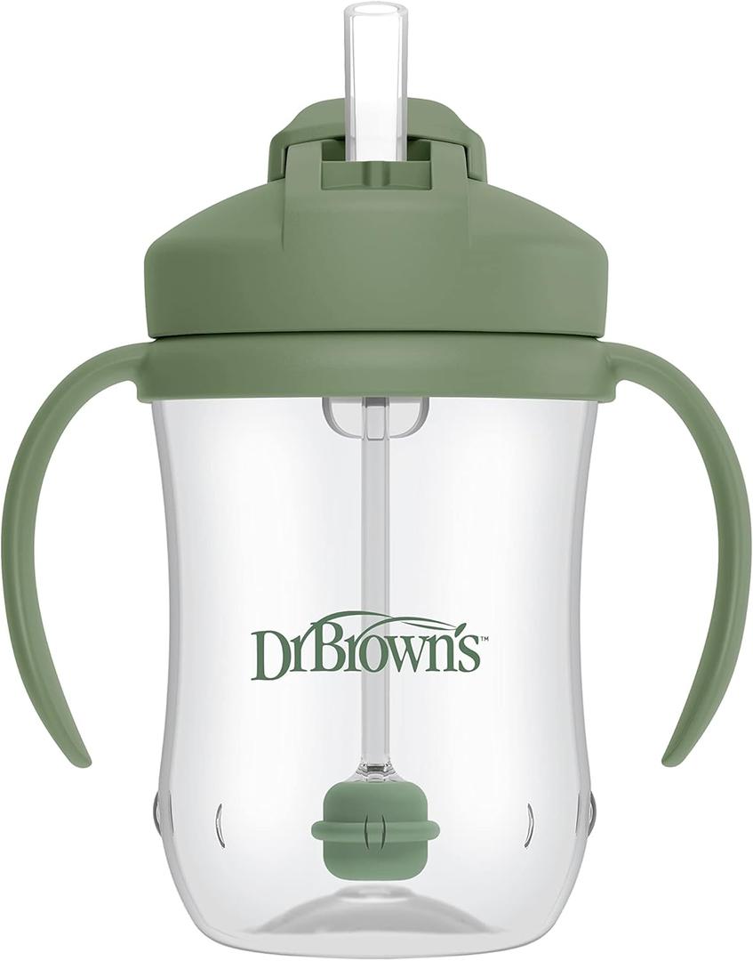 Dr. Brown's Milestones Baby's First Straw Cup, Training Cup with Weighted Straw, 9oz/270mL, Olive Green, BPA Free, 6m+