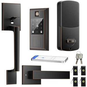 YYTDZSW Smart Front Door Lock Set, Keyless Entry Door Lock with Handle Set, Fingerprint Deadbolt Smart Locks for Front Door, App Control, Touchscreen Keypad, Oil Rubbed Bronze, Black