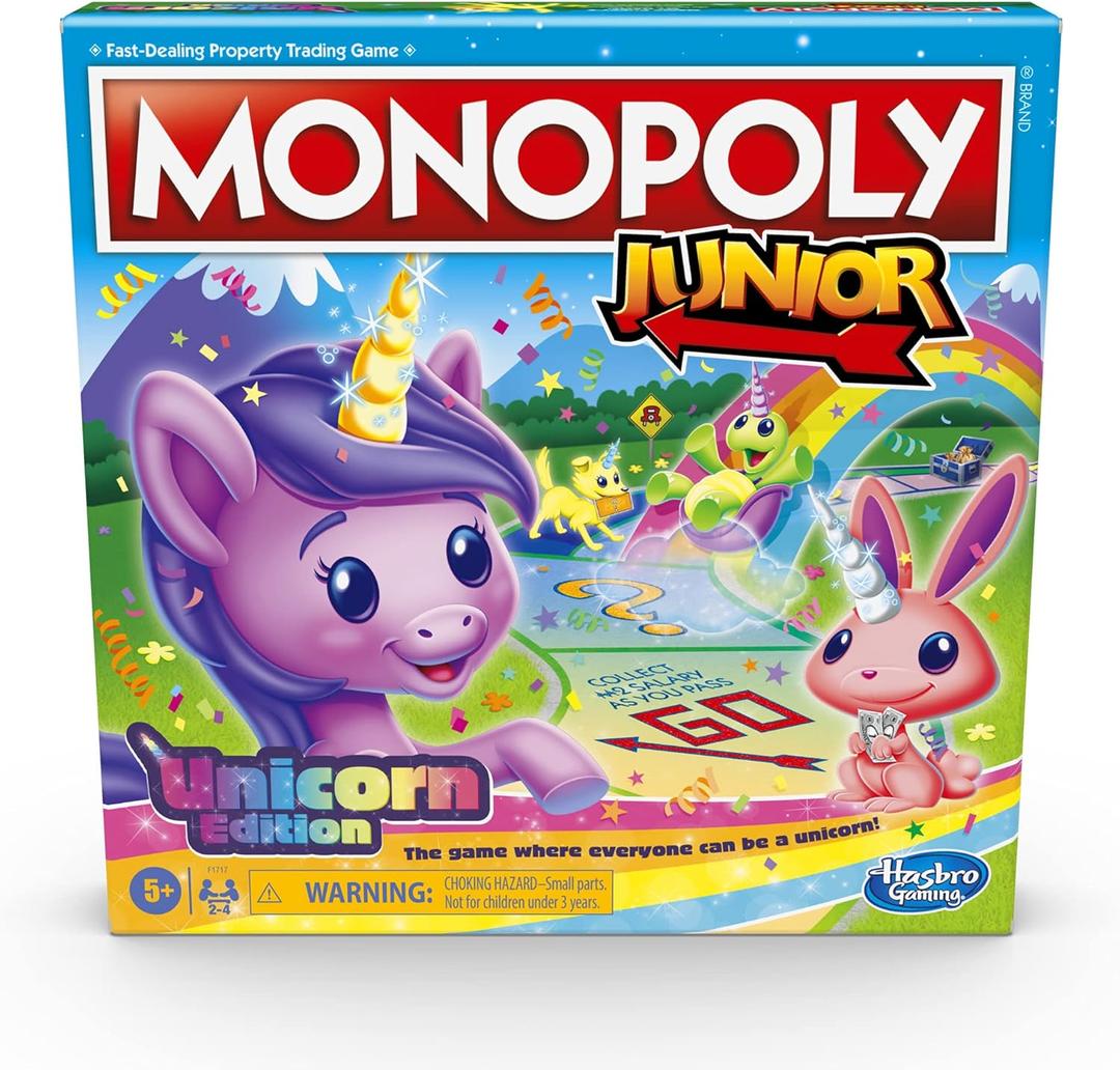Monopoly Junior: Unicorn Edition Board Game | Magical-Themed Indoor Family Game | 2 to 4 Players | Preschool Games | Kids Gifts | Ages 5 and Up (Amazon Exclusive)
