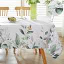 SASTYBALE Spring Summer Tablecloth Rectangle 60 x 84 Inch Eucalyptus Leaf Floral Watercolor Table Cloth, Waterproof Anti Shrink Fabric Table Cover for Dining/Party/Picnic/Indoor/Outdoor, Green