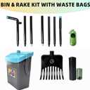 46" Pooper Scooper Swivel Bin & Rake for Large Small Dogs with Bag Attachment, Long Handle Poop Scooper with Lid for Yard (Blue)