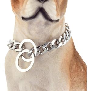 Dog Chain Collar 13/15/19MM High Polished Stainless Steel NK P Chain Cuban Link Strong Heavy Duty Chew Proof Walking Training Chain Leash Collar for Small Dogs(13mm, 14") Dog Chain Collar 13/15/19MM High Polished Stainless Steel NK P Chain Cuban Link Strong Heavy Duty Chew Proof Walking Training Chain Leash Collar for Small Dogs(13mm, 14")