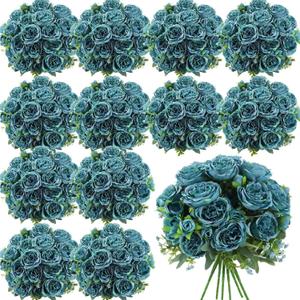 Geosar 16 Bundles Artificial Peonies Flowers Fake Silk Peony Bouquet Faux Peonies Flowers Bulk for Decoration Vase Floral Arrangements Wedding Party Table (Teal)