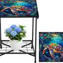 Cinnvoice Outdoor Side Table 2-Tier Storage Square Small Mosaic Patio Accent Indoor End Plant Coffee Tea Table for Yard Patio Porch Garden Living Room, Bedroom(Turtle Style)