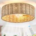 20" Fandelier Rattan Boho Ceiling Fans Rattan Chandelierboho Remote Control, 6 Speeds, Handwoven Also Has 1 Hour/2 Hours/4 Hours Timer Off Functionfor Bedroom, Living Room, Dining Room, Yoga Room