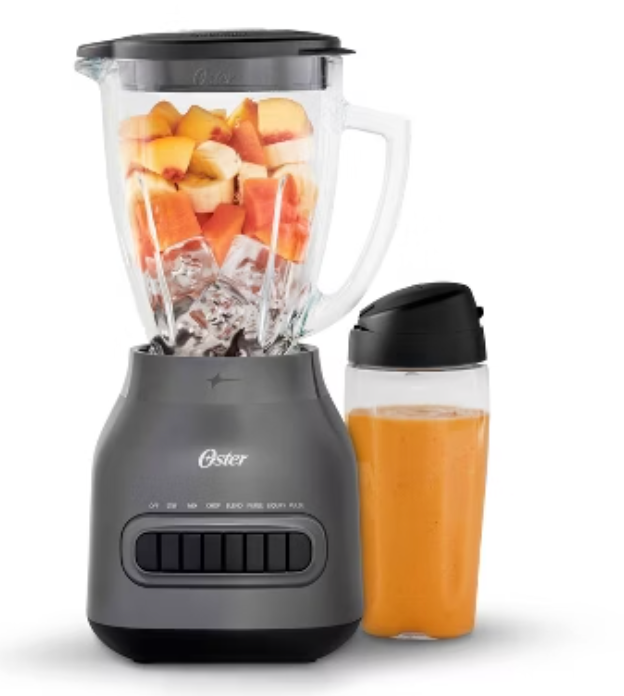 Oster Easy-to-Clean Blender with Dishwasher-Safe Glass Jar with a 20 oz. Blend-n-Go Cup: 700W, 8 Speeds, Smoothie Blender