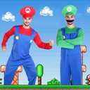 Halloween Costume Adult Plumber Jumpsuit with Hat Gloves Moustache Costume Accessories Set (Blue, S)