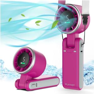 PlayHot Portable Handheld Turbo Fan, 5-Speed Personal Fan, USB-C Rechargeable Fan Up to 12 Hours, 3 IN 1 Hand Fan with Air Turbo Tech Cooling, Travel Fan for Cruise, Beach, Gifts for Women (Magenta)