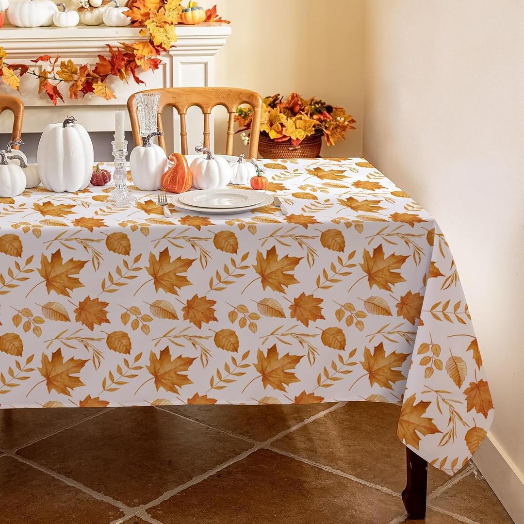Romanstile Fall Rectangle Tablecloth 60 x 84 Inch,Thanksgiving Autumn Harvest Orange Maple Leaf Table Cloths, Stain Resistant Farmhouse Table Cover for Thanksgiving Holiday Dinner Party