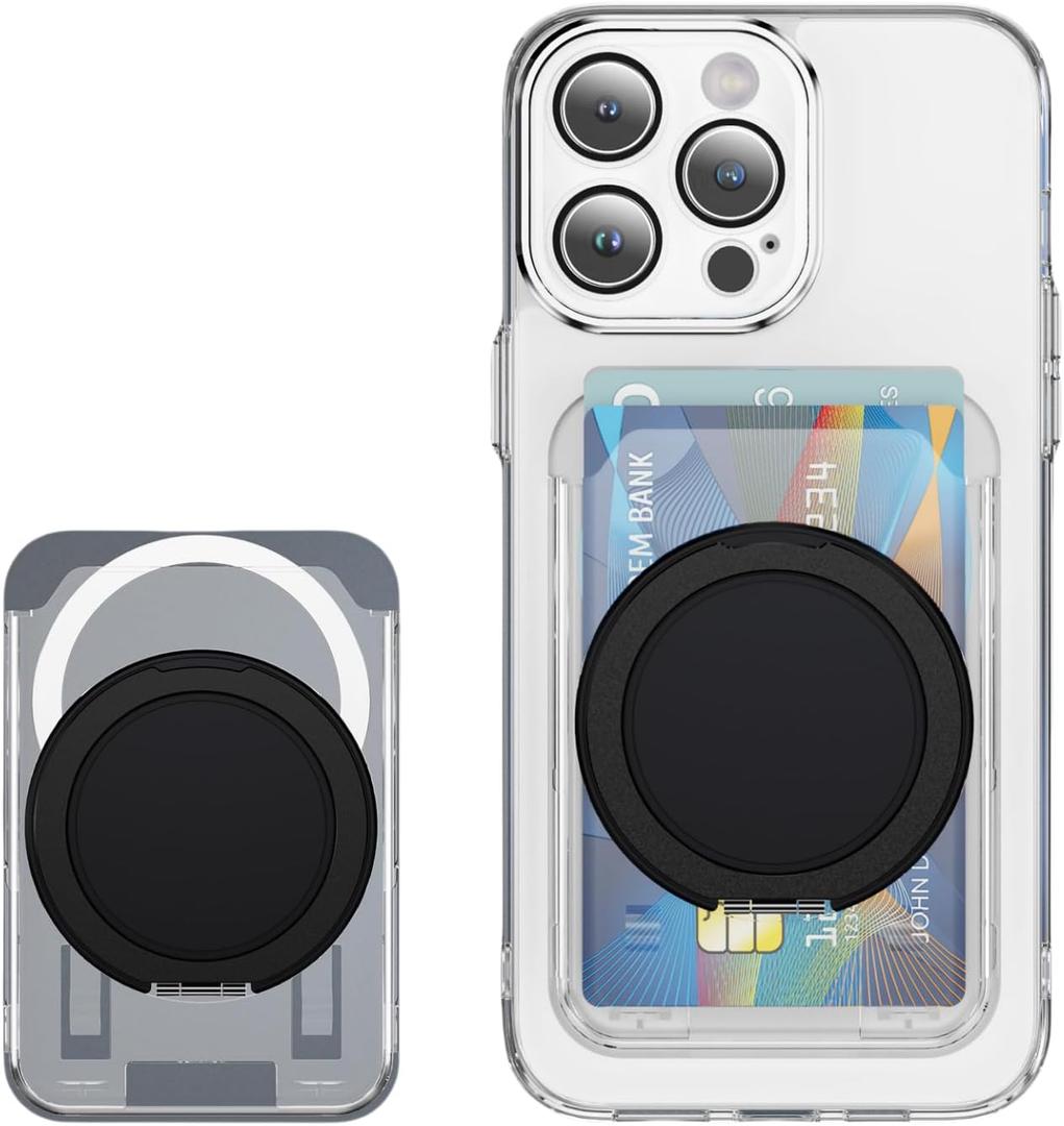 2 x MagSafe Wallet with Adjustable 360 Ring Stand  Magnetic Wallet for iPhone, Strong Magnetic Wallet with 2-Card Holder Compatible with iPhone 17/16/15/14/13/12 Series, Black