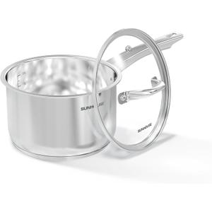 SUNHOUSE 3 Quarts Stainless Steel Sauce Pan with Lid - PFOA-Free, Stainless Steel Sauce Pan, Advanced Impact Bonding Induction Base, Stay-Cool Handle, Compatible with All Cooktops