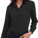 Women's Basic Button Down Shirts Long Sleeve Plus Size Simple Stretch Formal Casual Shirt Blouse (S, Black)