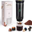 Electric Espresso Machine, 3 In 1 Portable Coffee Maker for Travel, 4-6 min Self-Heating, Compatible with Ground Coffee & Large Capsules, Small Capsules, for Hiking, Camping, RV, Office (Black)