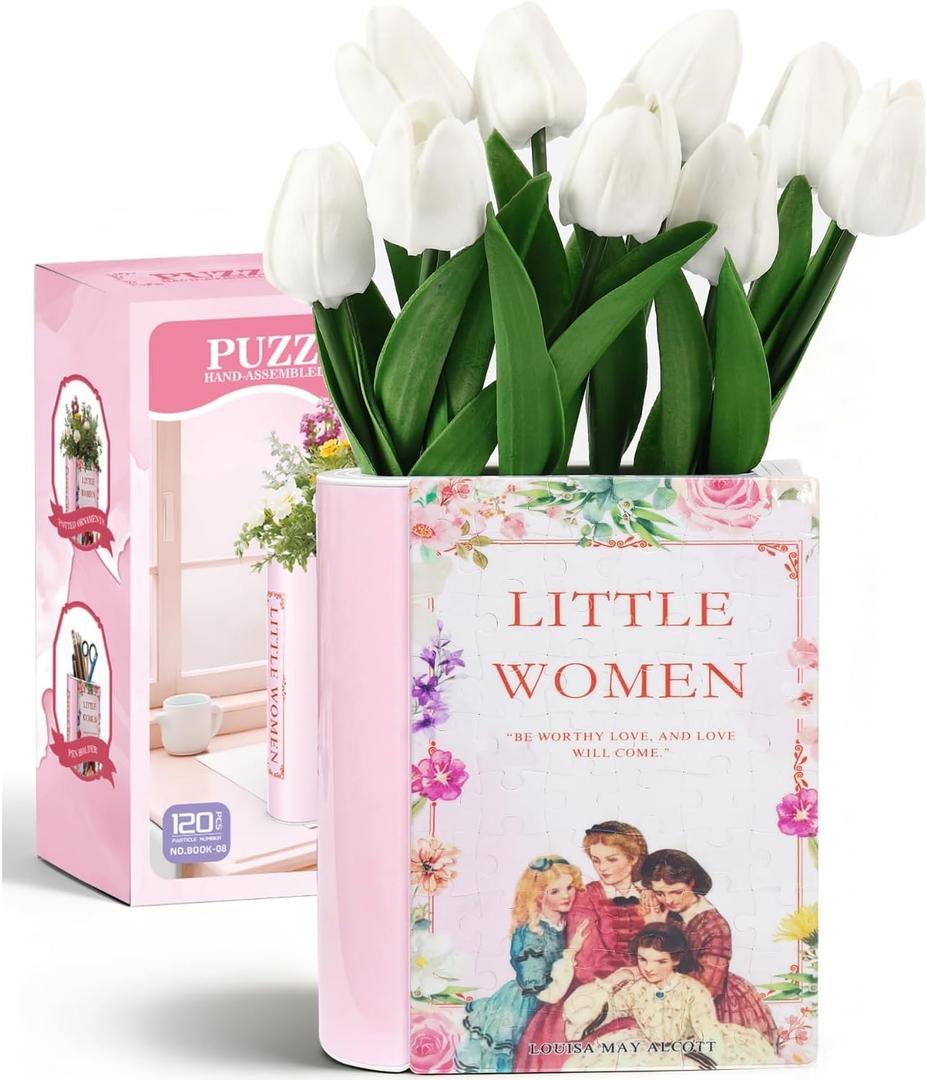 3D Puzzle Vase for Adults Kids, 120 Pcs Puzzle Book Vase for Flowers, Arts and Crafts for Kids 4-6, Adults, Girls, Cute Unique Vases for Book Shelf Decor, Books Lover Gifts(Little Women)
